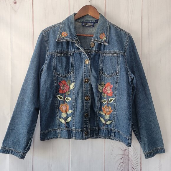 Vintage Ikon Clothing Embroidered/Beaded 100% Cotton Denim Button-Down Jacket - Picture 1 of 10